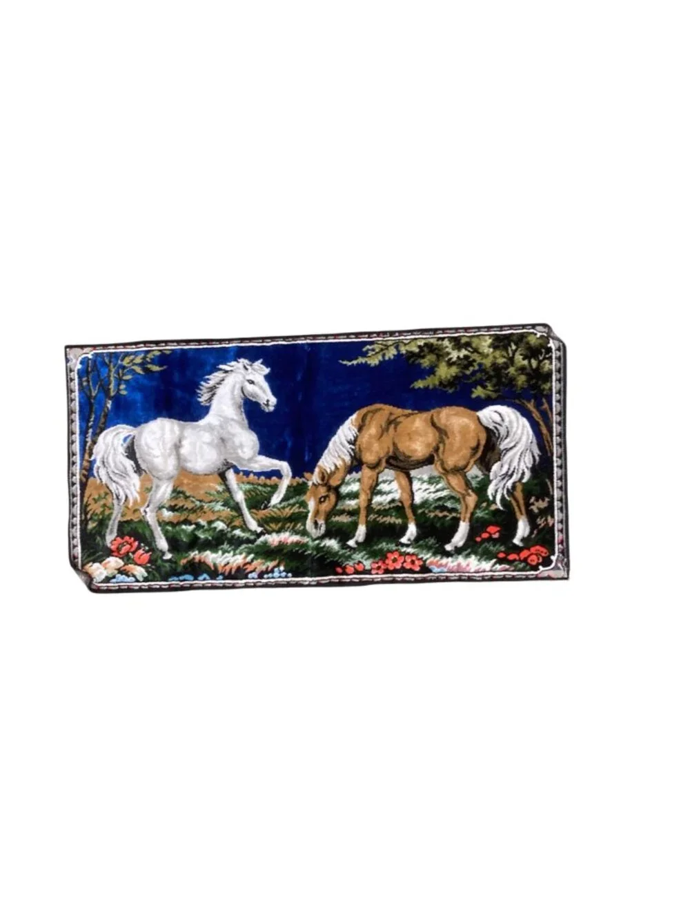 Vintage Italian Made Velvet Horse Tapestry Rug Or Wall Decor 38